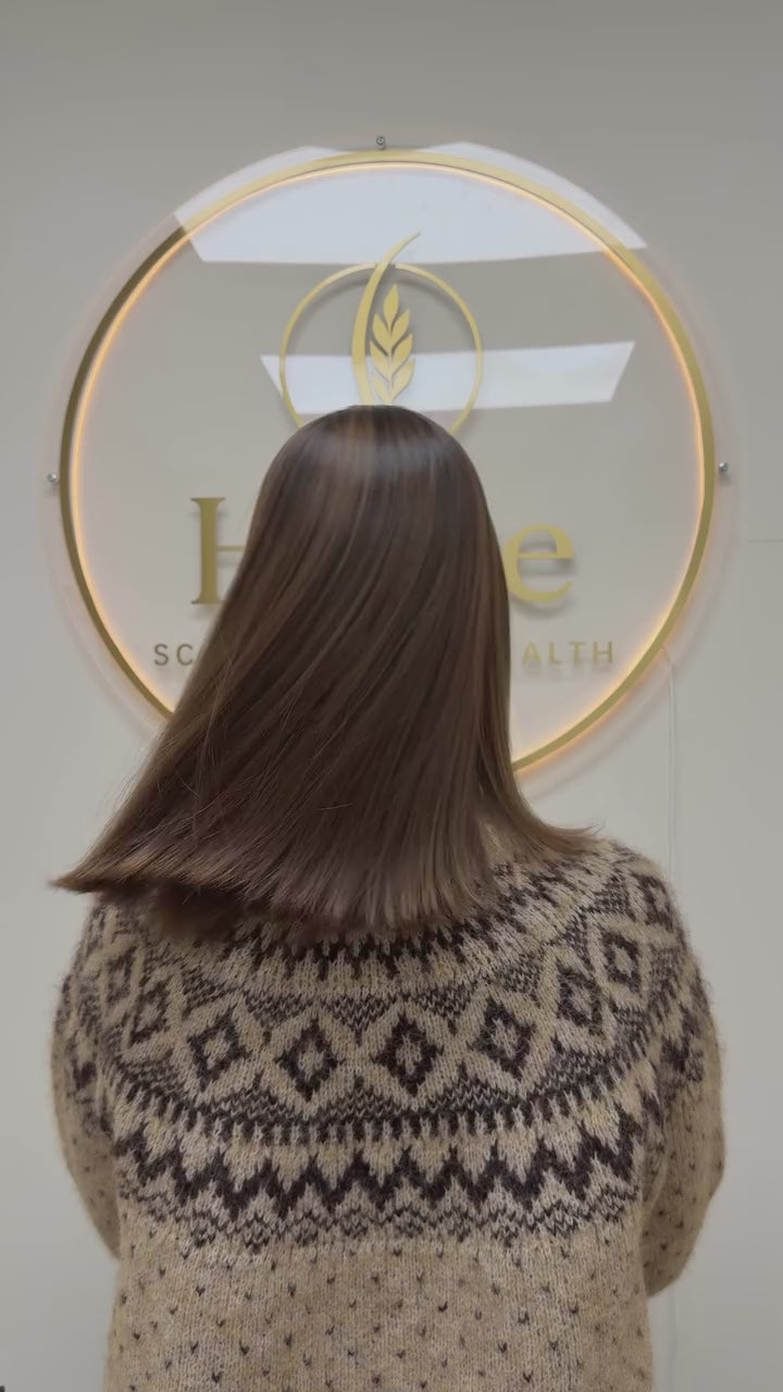Healthy shiny hair after professional scalp and hair care treatment